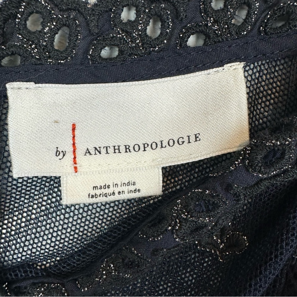 Anthropologie Jaslyn Embroidered Peasant Top Navy Size S - Picture 7 of 15